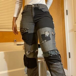 Patch work denim jeans